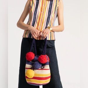 Frances Valentine Haley Woven Bucket Regatta Stripe Cotton Navy/Yellow/Red NWT